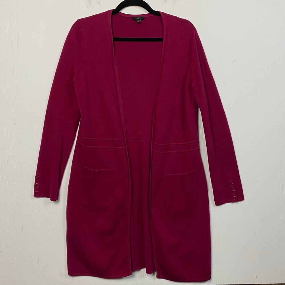 Talbots Dark Pink Cotton Open Front Longline Duster Cardigan Sweater Small Cozy